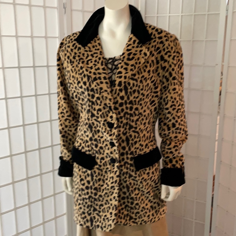 Vintage Leopard Velveteen Long  Jacket Sz 12